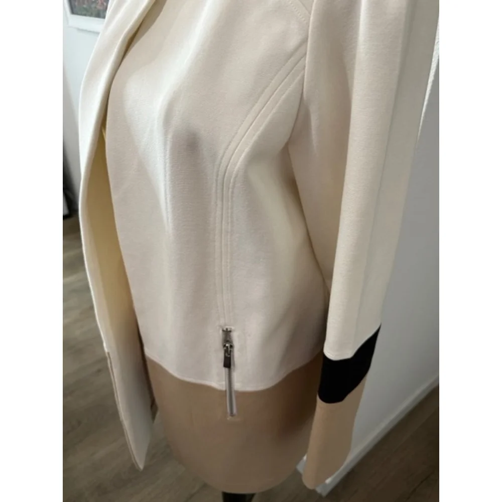 Women's Chico's Colorblock Blazer M Beige White Black‎